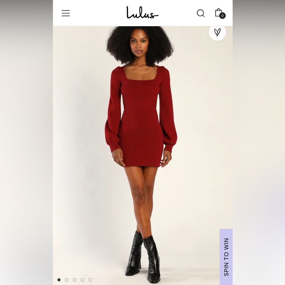 Burgundy Balloon Sleeve Backless Sweater Dress